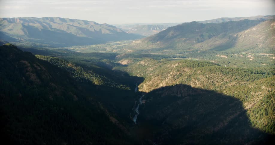 A valley between mountain ranges