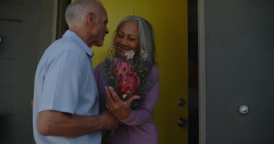 An old couples sharing a delightful moment to meet again