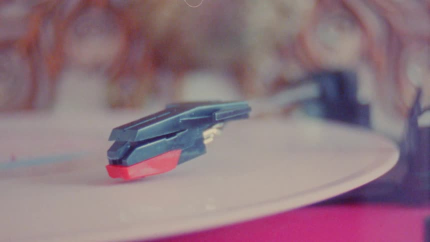 A record is playing on the player