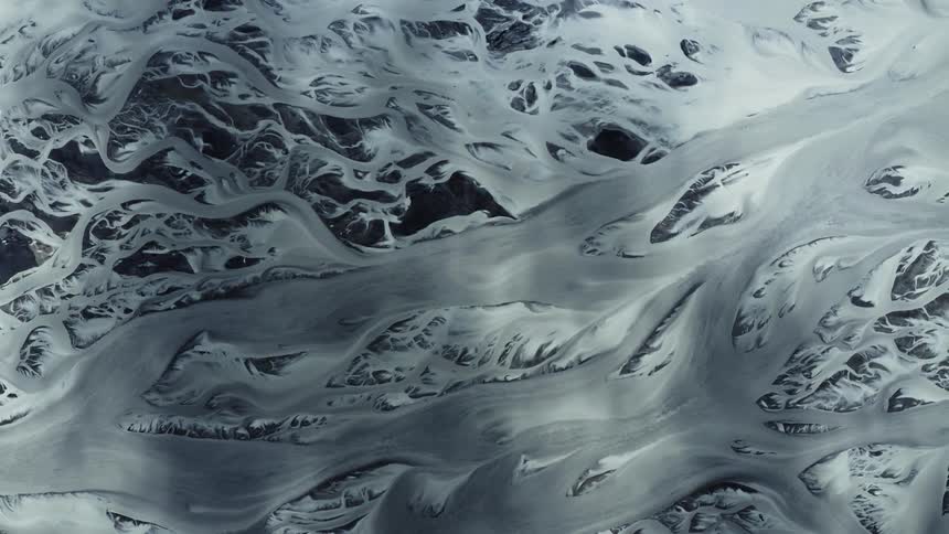 An aerial shot of glacial rivers