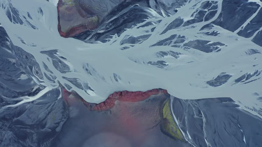 Aerial top down shot of glacial rivers
