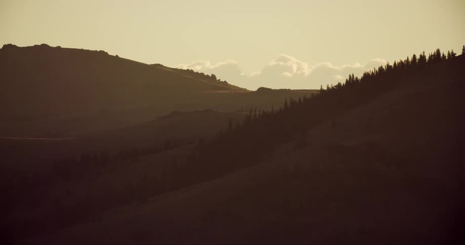 Sun is setting in the horizon of this tree covered valley