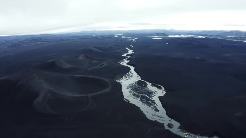Aerial view of a river on a barren landscape