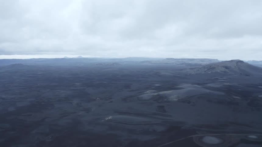 Aerial view of plains and hills