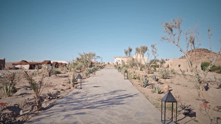 A wide clip of a neighborhood in a desert