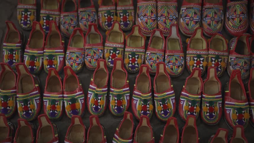 Colorful shoes lined up in a row