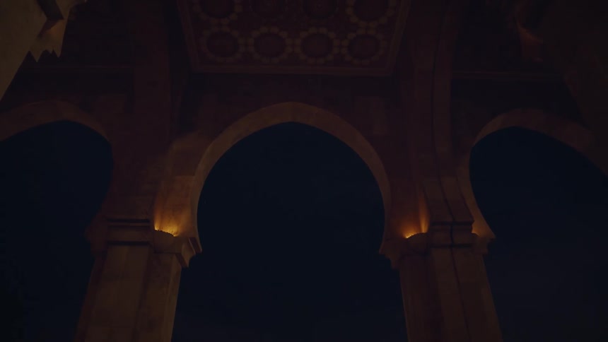 Column architecture of a temple seen at night