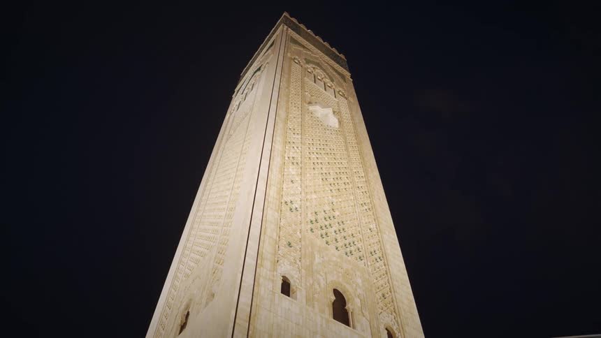 Tower of the hassan ii mosque at night