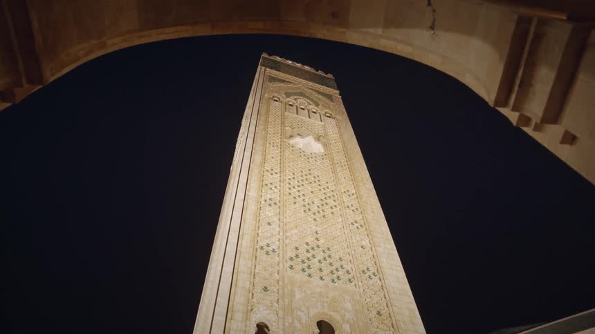 Tower of the hassan ii mosque at night
