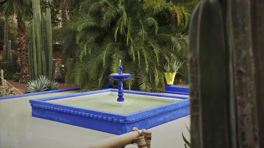 A fountain at jardin majorelle in morocco
