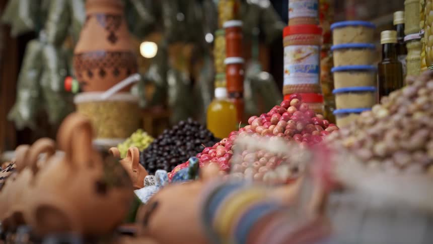 A close up clip of produce in the market