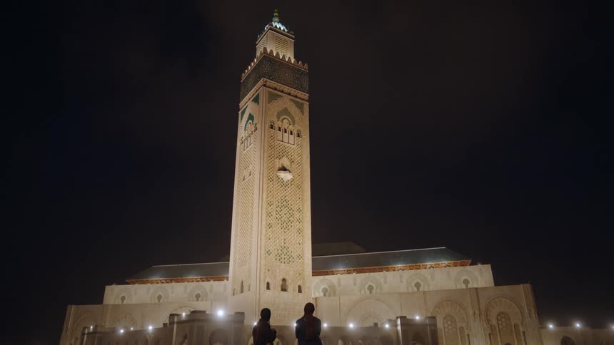Tower in a holy temple illuminated at night