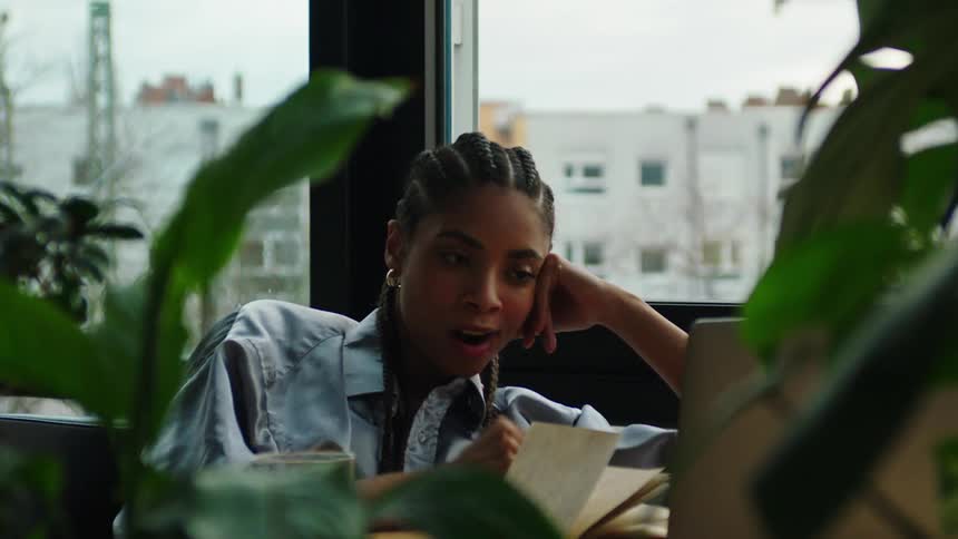 A bored woman in an office