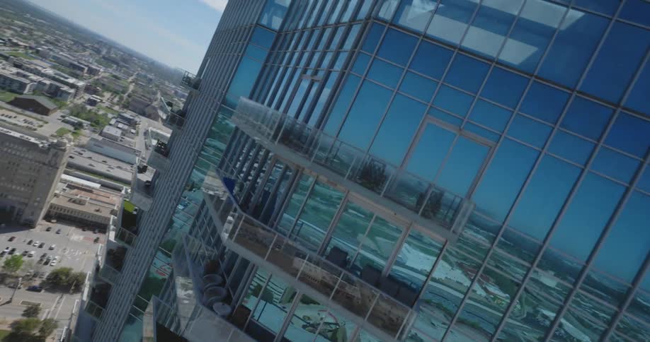 Aerial view of a modern building in the city on a clear day