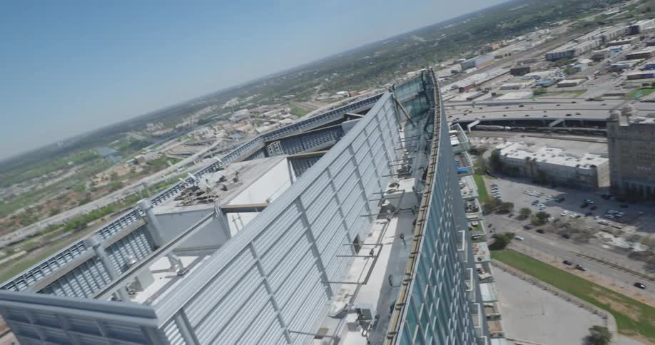 Aerial view of the of a modern tall building in the city