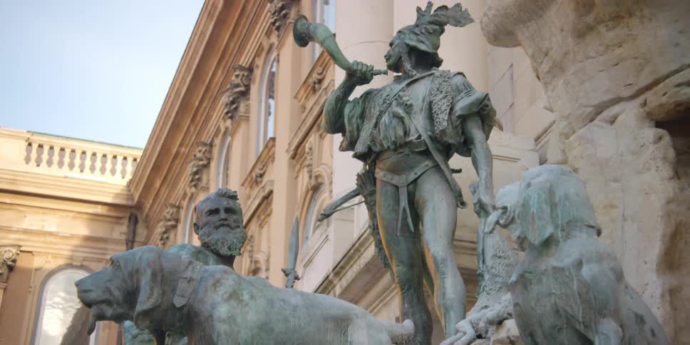 Statues of King Matthias Fountain Budapest in forecourt of Buda Castle