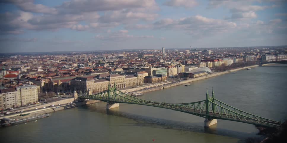 Panorama of Buda and Pest connected by bridges across the Danube River Budapest Hungary