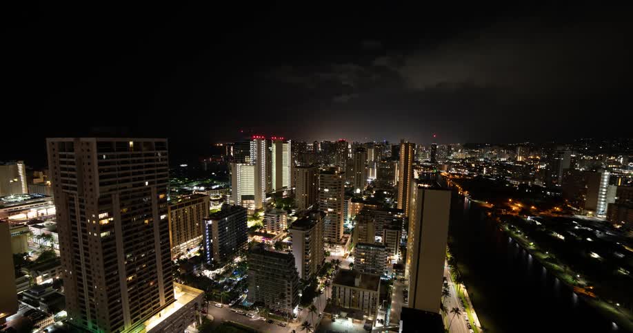 Time lapse of a city skyline at night