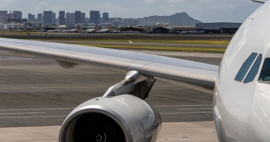 Planes travel on the runway