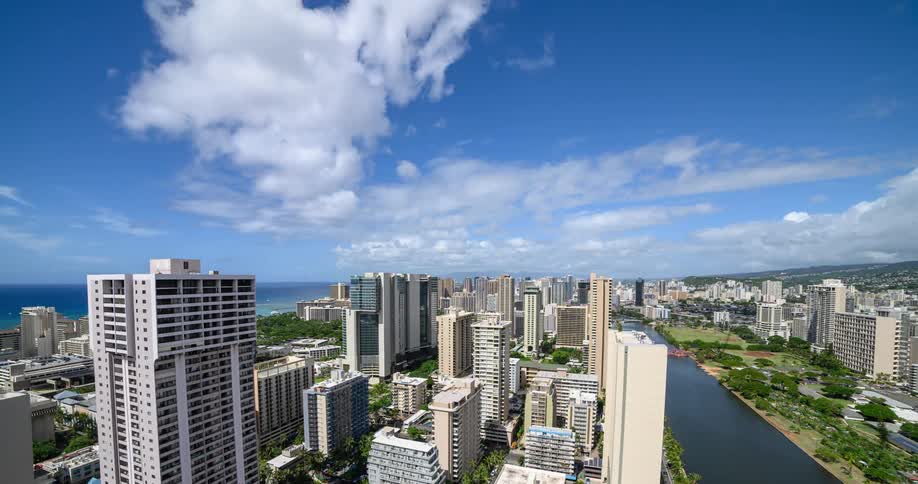 Time lapse of a large citys skyline over a day