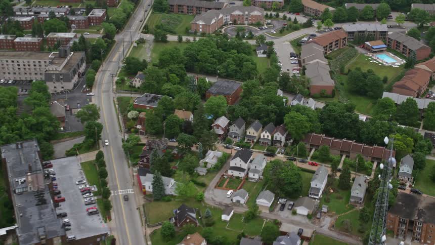 A suburban area of homes and apartments
