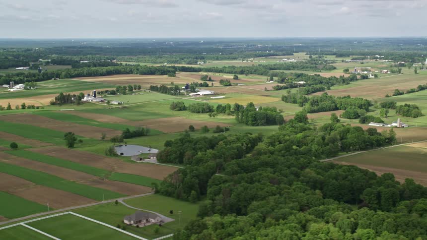 Aerial view of fields and farmland