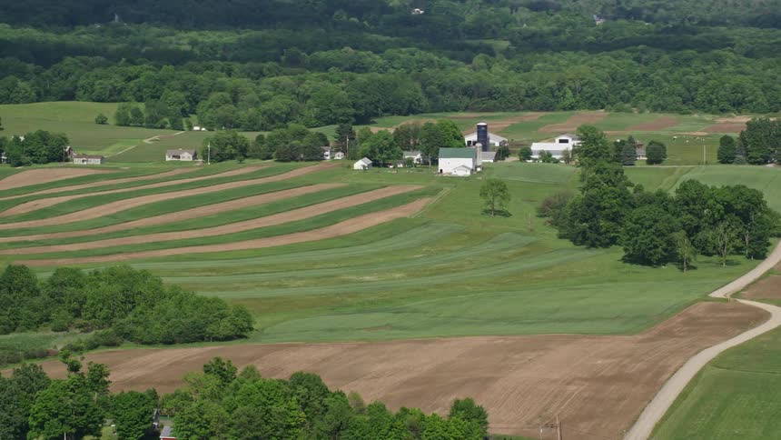 Farm land covers the landscape
