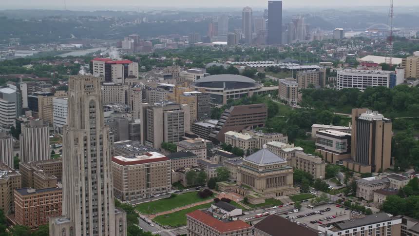 Fog fills the city of big buildings