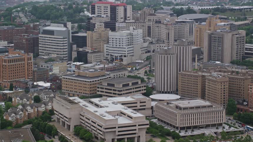 Aerial view of the skyscrapers and buildings in the city