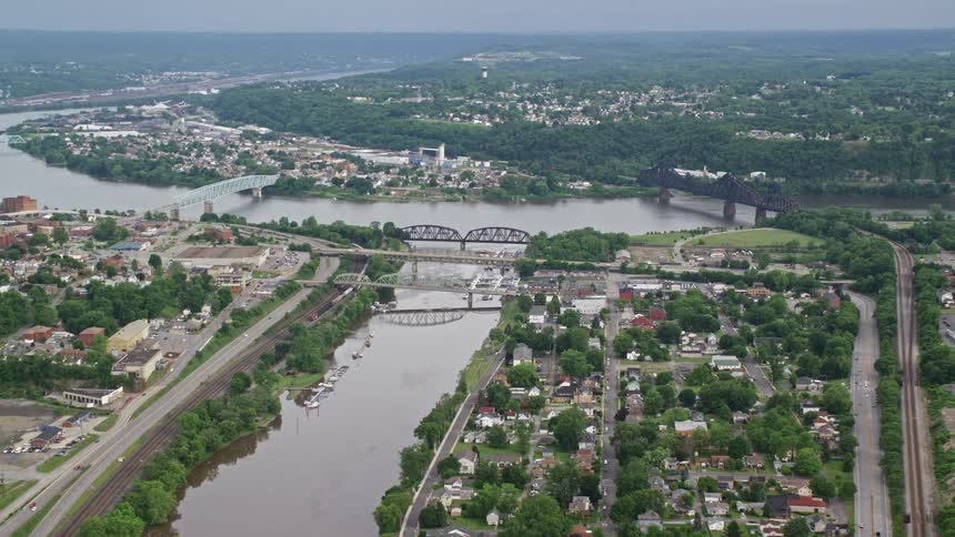 Aerial view of the confluence of the beaver and ohio rivers