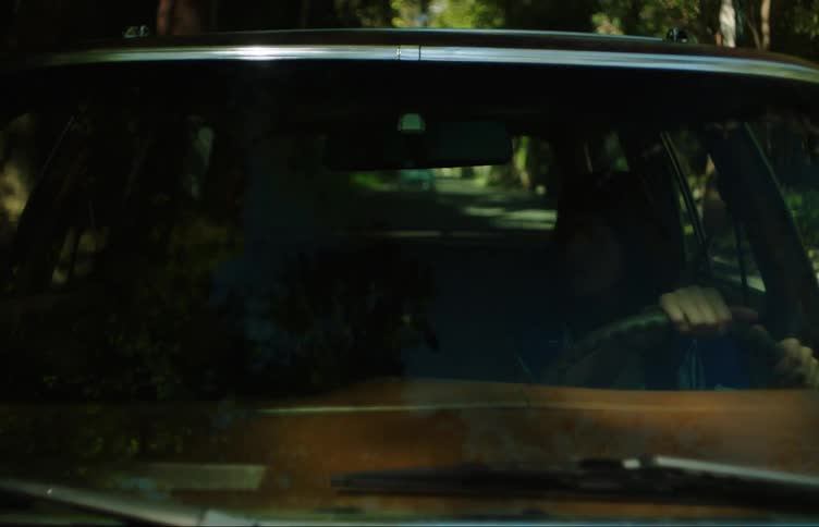 A young woman driving a car while a friend sleeps