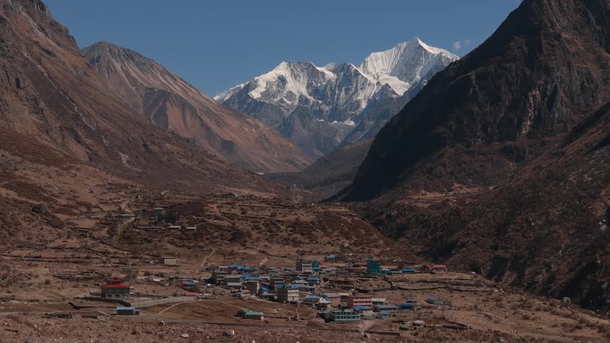 Footage of a small village in the langtang valley