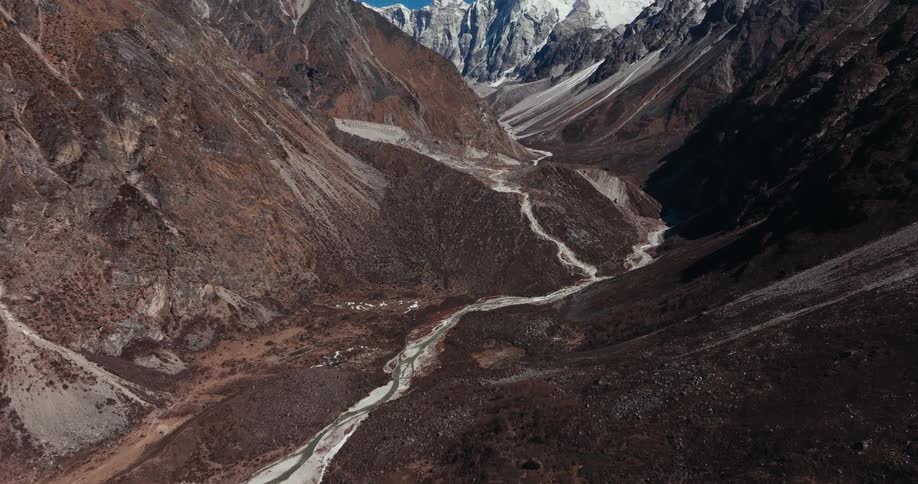 A frozen river in a mountain valley