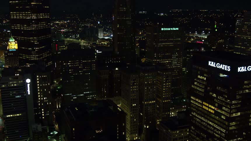 Aerial landscape of a metropolis like modern skyscrapers at night