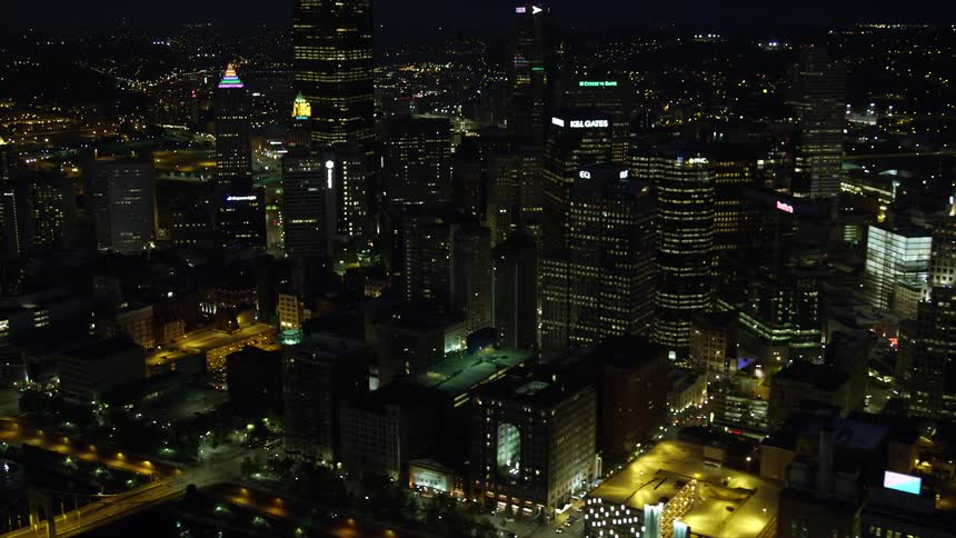 The city is brightly lit at night