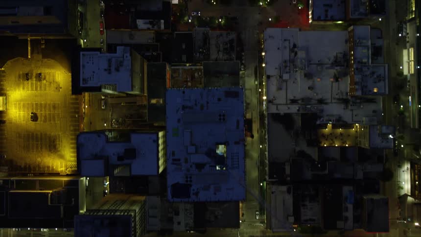 An aerial view of a city at night