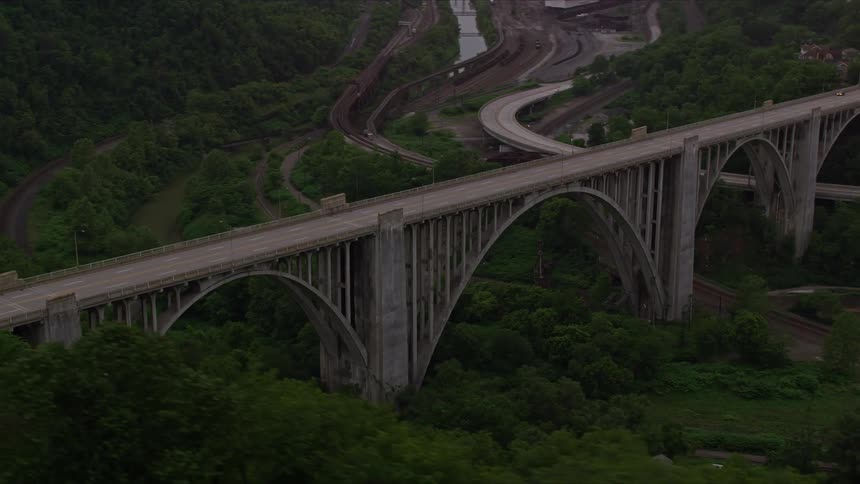 Aerial view of the george westinghouse bridge over the turtle creek valley in pennsylvania