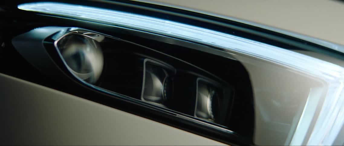 An automobile with a sophisticated headlight also has an illuminating turn light