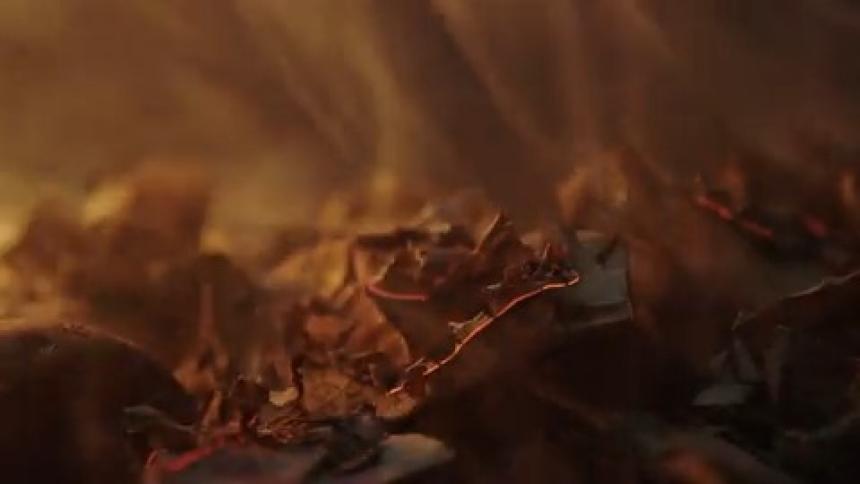 Flames consume pieces of paper