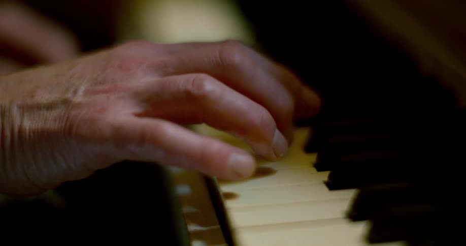 Close up hands on a piano keyboard