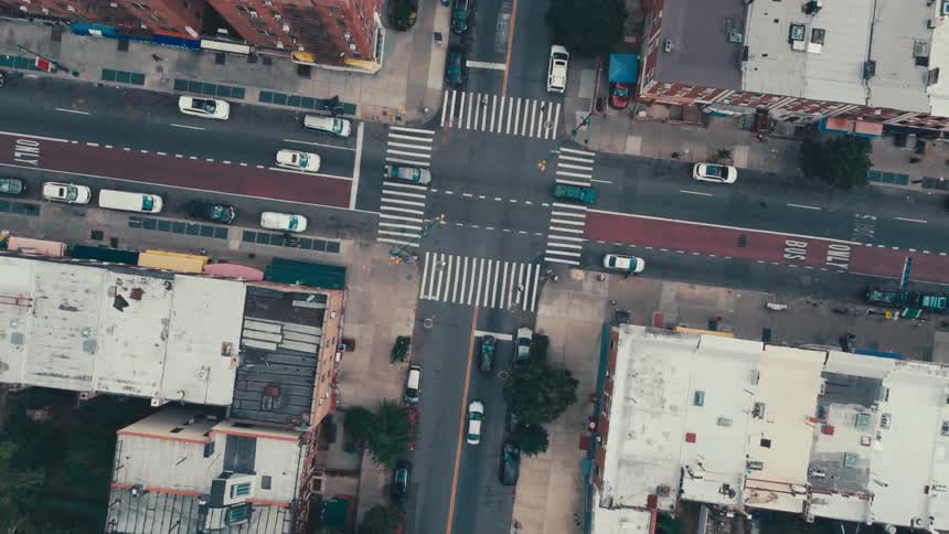 Aerial view of an intersection in the city