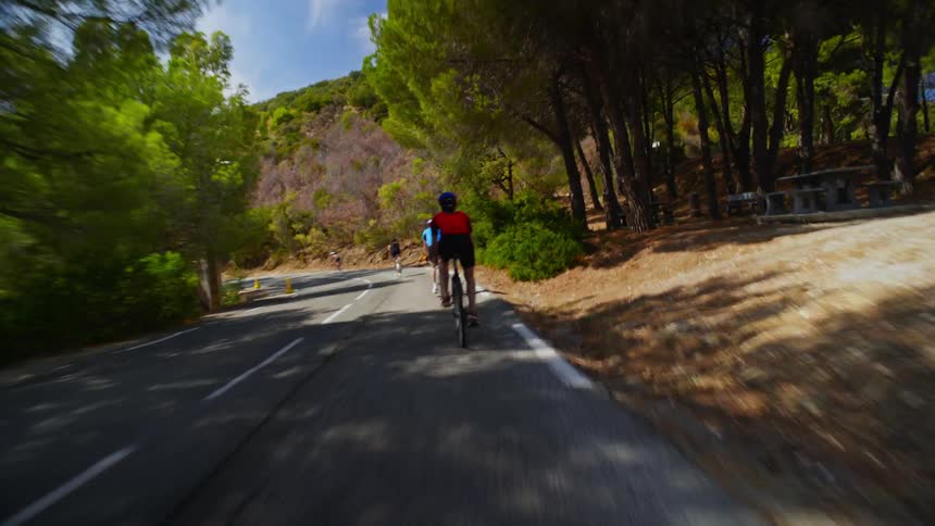 People are riding their bicycles on the road