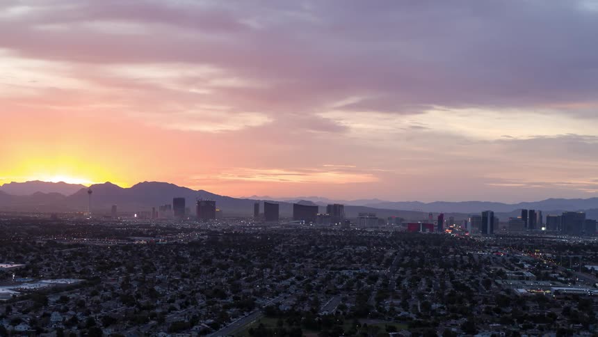 Aerial camera footage of the las vegas city sky line in the morning