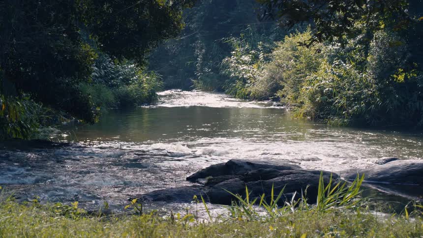 A river runs over two sets of rapids