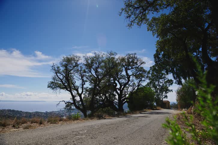 A road in a rural outside of a city on a coast