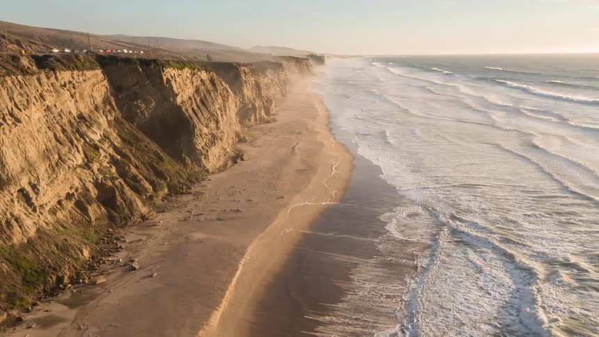 Aerial landscape of an extensive sea and a long coast in a tomorrow