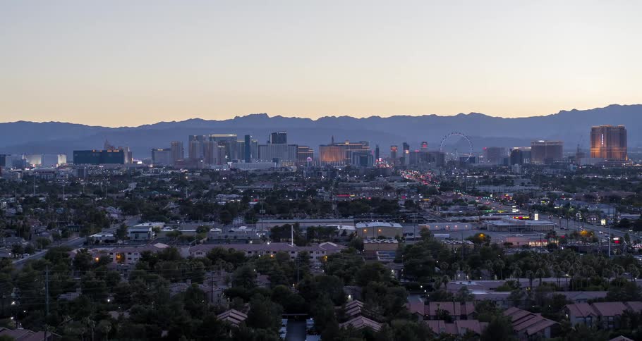 Aerial view of a suburban town at dawn