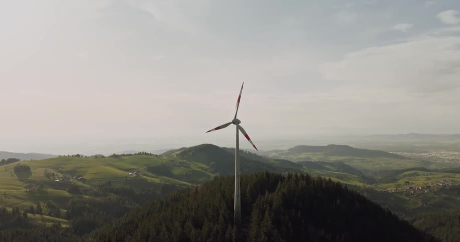 Wind power engine in a tower on a mountain peak