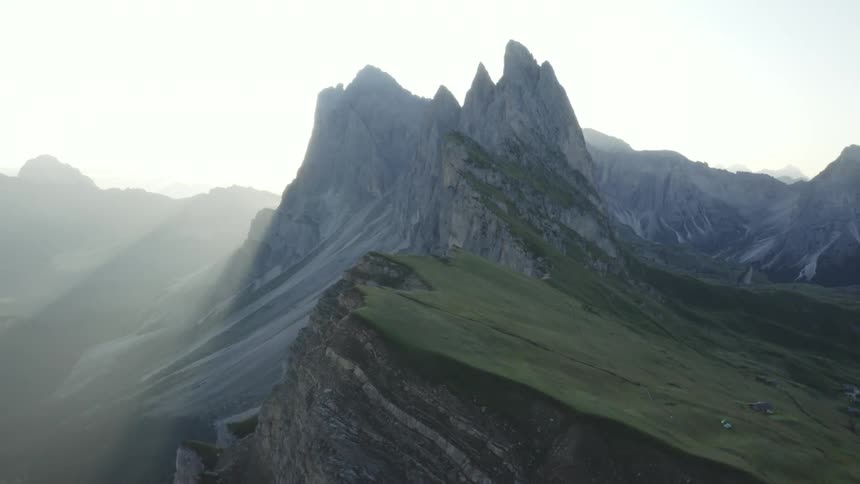 Aerial panorama of mountains with cliffs in a morning