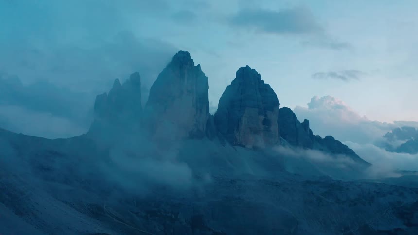 Mountains landscape with cliffs and fog in a morning